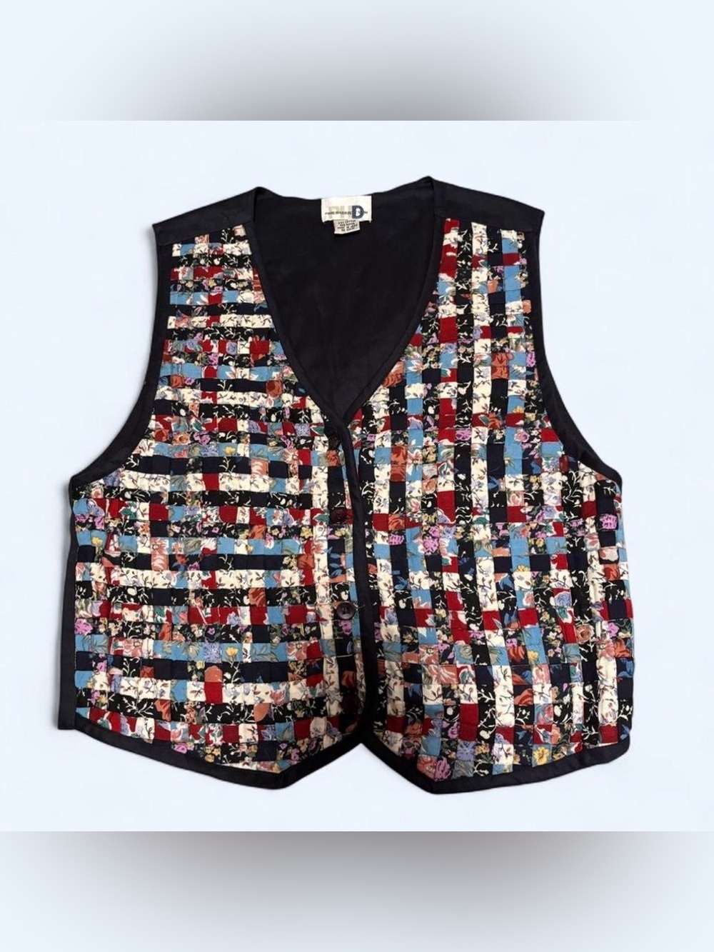Vintage 90s Paul Harris Design Patchwork Quilted Vest Cottagecore Folk Art L
